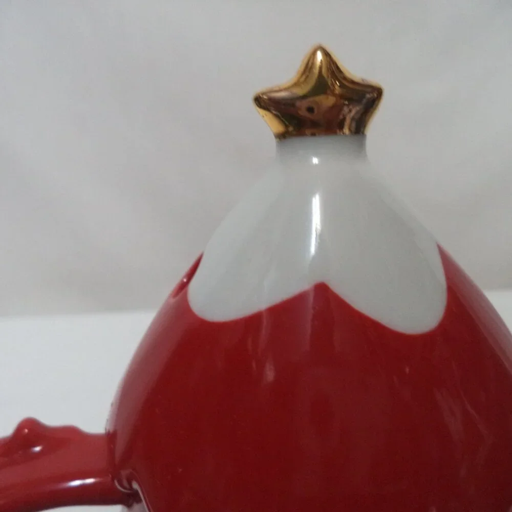 Christmas Tree lidded Mug Cup Snowflakes Stars Reindeer Bells ceramic straw hole